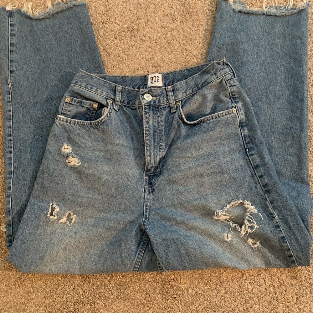 BDG Distressed dark wash high-rise baggy jeans